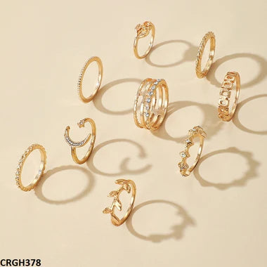 CRGH378 YYE Flower/Moon/Leaf 9 Midi Rings