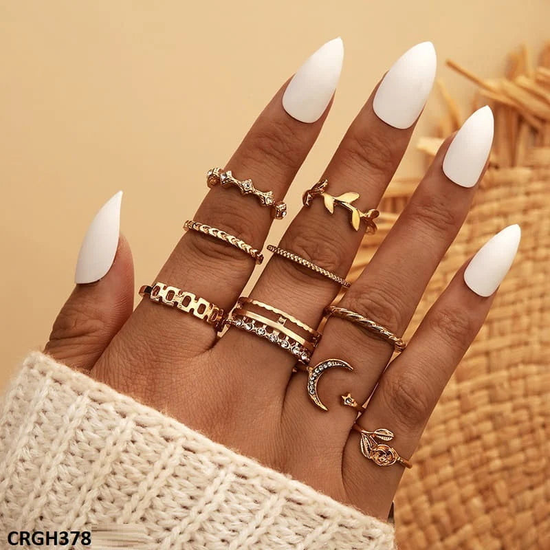 CRGH378 YYE Flower/Moon/Leaf 9 Midi Rings
