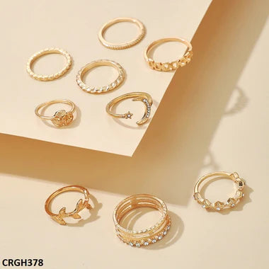 CRGH378 YYE Flower/Moon/Leaf 9 Midi Rings