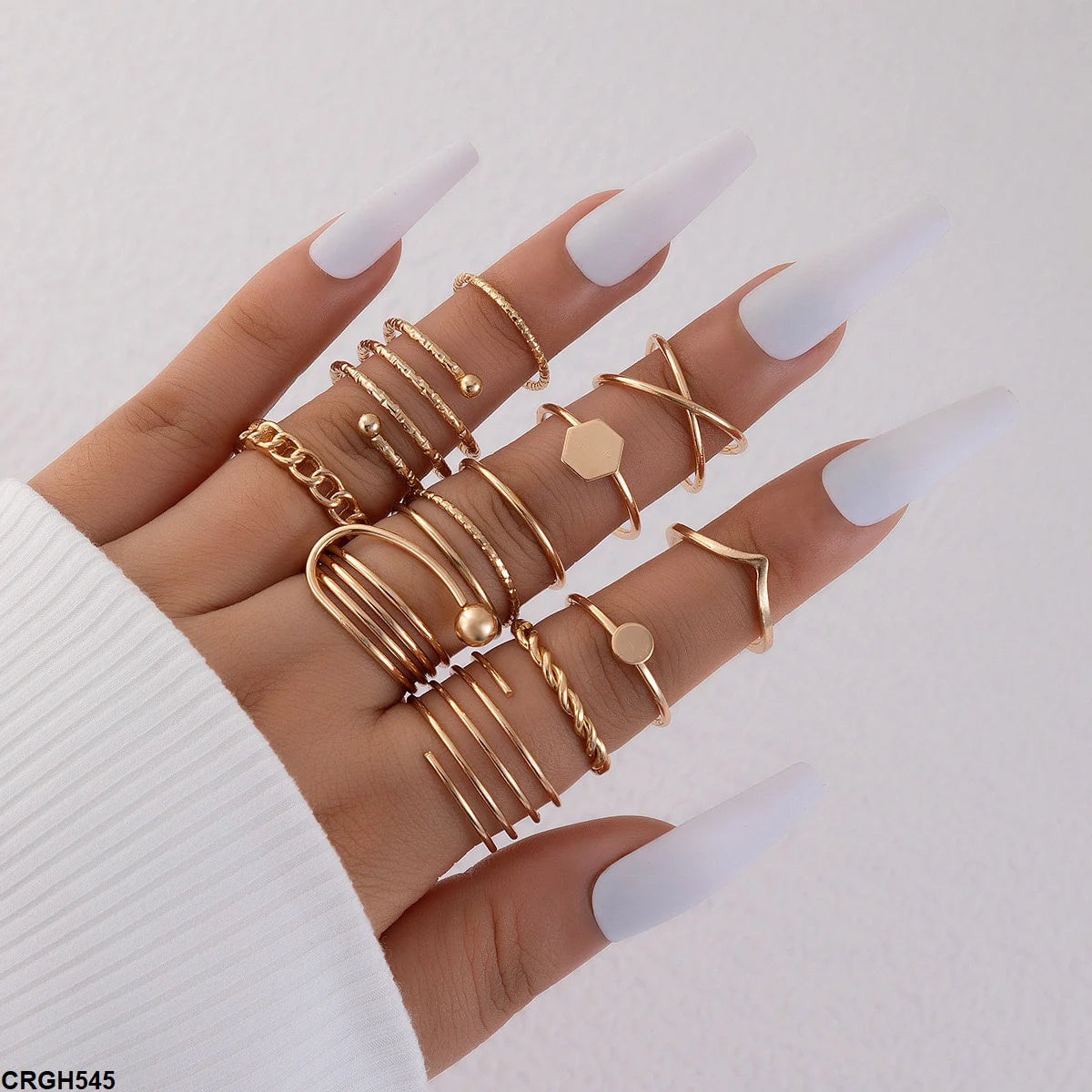CRGH545 YYE Round/Spring/Octagon 12 Midi Rings