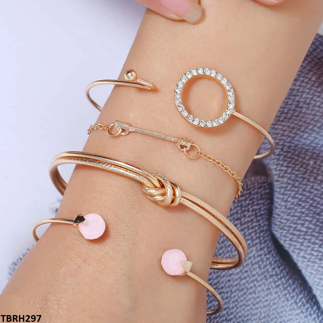 TBCH229 XSTBRH297 LQP Layer Knot D-Link 4 Hand Cuff & BraceletT Stones Chain Bracelet