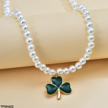 TPSH422 YYE Leaf Pendent With Pearl Chain