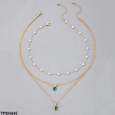 TPSH445 YYE Baguette/Round Pendent With Link Chains