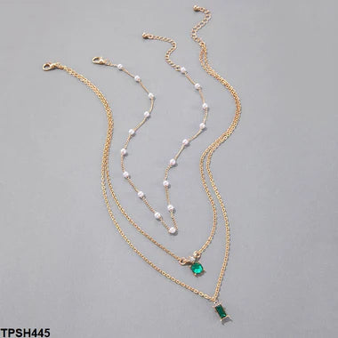 TPSH445 YYE Baguette/Round Pendent With Link Chains