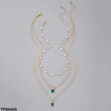 TPSH445 YYE Baguette/Round Pendent With Link Chains